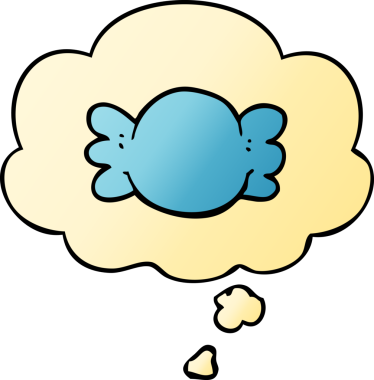 Düşünce baloncuğu ile sarılı çizgi film, bir insan tarafından çizilmiş yumuşak gradyan tarzda.