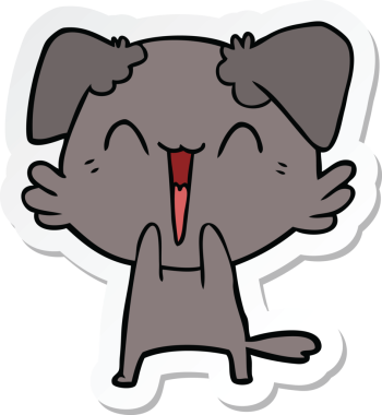 Bir insan tarafından çizilmiş mutlu bir köpek çizgi filminin çıkartması.