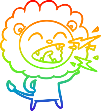 Gökkuşağı gradyan çizgi çizimi Bir insan tarafından çizilmiş kükreyen bir aslan