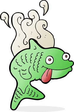 Bir insan tarafından çizilmiş karikatür kokulu balık.