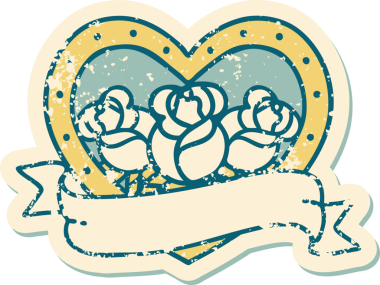 Bir insanın çizdiği çiçekli kalp ve pankartın sembolik dövmeli resmi.