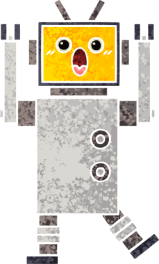 Bir insan tarafından çizilmiş bir robotun retro çizim tarzı karikatürü