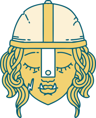 Retro Dövme Biçimli Ork savaşçı yüzü bir insan tarafından çizilmiş