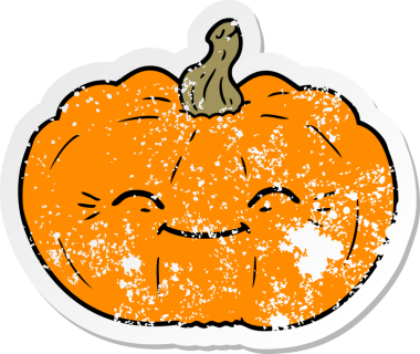 Bir insan tarafından çizilmiş karikatür balkabağı etiketi.