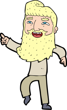 Bir insan tarafından çizilmiş ve gülen sakallı bir çizgi film adamı.