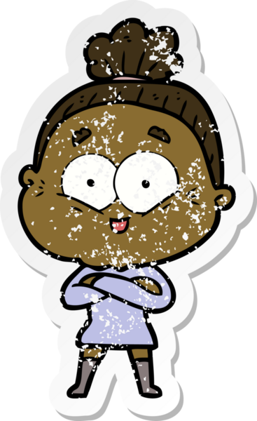 Bir insan tarafından çizilmiş mutlu, yaşlı bir kadının sıkıntılı çıkartması.