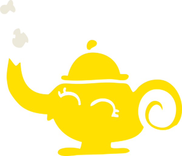 Bir insan tarafından çizilmiş düz renkli çizim sihirli lamba.