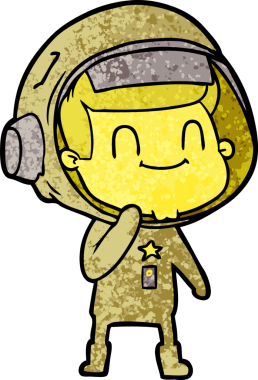 Bir insan tarafından çizilmiş mutlu astronot çizgi filmi.