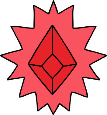 Bir insan tarafından çizilmiş kırmızı parlak bir mücevher karalaması.