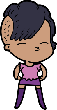 Bir insan tarafından çizilmiş şaşı çizgi film kızı.