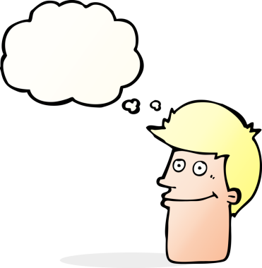 Bir insan tarafından çizilmiş düşünce balonlu gülümseyen adam.