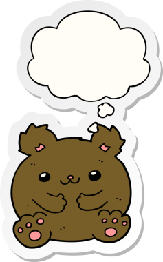 İnsan tarafından çizilmiş bir çıkartma olarak düşünce baloncuğu olan çizgi film ayısı.