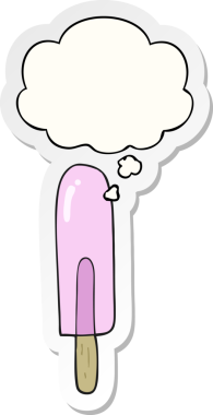 Düşünce baloncuklu buz lolipopu insan tarafından çizilmiş bir çıkartma.