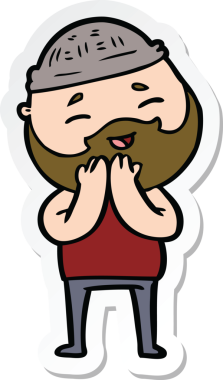 Bir insan tarafından çizilmiş mutlu sakallı bir adamın çıkartması.