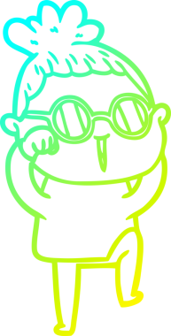 Bir insan tarafından çizilmiş gözlüklü bir karikatür kadın çizimi.