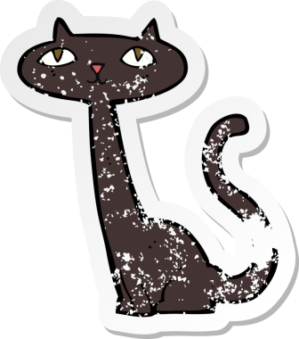 Bir insan tarafından çizilmiş siyah bir kedinin gerilimli çıkartması.