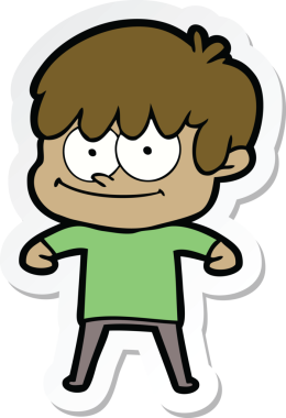 Bir insan tarafından çizilmiş mutlu bir çizgi film karakterinin çıkartması.