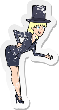 Bir insan tarafından çizilmiş bir sihirbaz kadının gerilimli retro çıkartması.