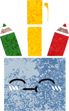 Bir insan tarafından çizilmiş kalem kabının retro illüstrasyon tarzı karikatürü