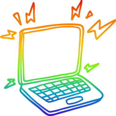 Bir insan tarafından çizilmiş bir dizüstü bilgisayarın gökkuşağı gradyanı çizimi