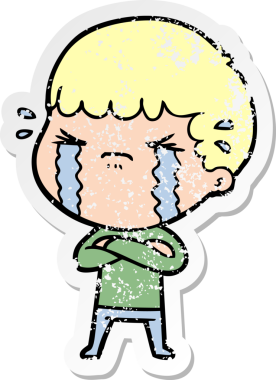 Bir insan tarafından çizilmiş ağlayan bir karikatürcünün sıkıntılı çıkartması.