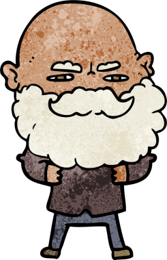 Bir insan tarafından çizilmiş sakallı bir çizgi film adamı.