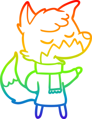 Gökkuşağı gradyan çizgisi, bir insan tarafından çizilmiş kış kıyafetleri içindeki dost bir tilkinin çizimi.