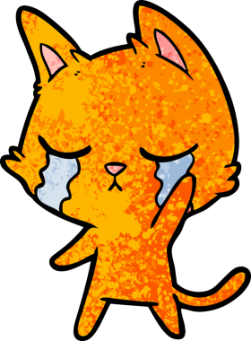 Bir insan tarafından çizilmiş ağlayan çizgi film kedisi.