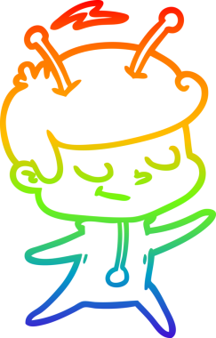 Gökkuşağı gradyan çizimi bir insan tarafından çizilmiş dost bir uzay adamı çizimi