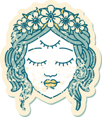 İkonik sıkıntılı dövme stili kadın yüzü bir insan tarafından çizilmiş üçüncü göz.