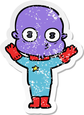 Bir insan tarafından çizilmiş garip kel bir uzay adamının sıkıntılı çıkartması.