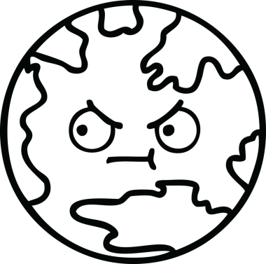 Bir insan tarafından çizilmiş bir gezegenin çizgi çizimi.