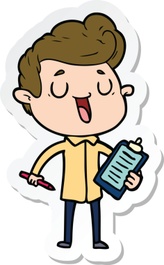 Bir insan tarafından çizilmiş mutlu bir çizgi film karakterinin çıkartması.