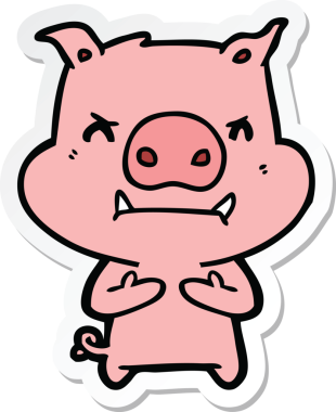 Bir insan tarafından çizilmiş kızgın çizgi film domuzu çıkartması.