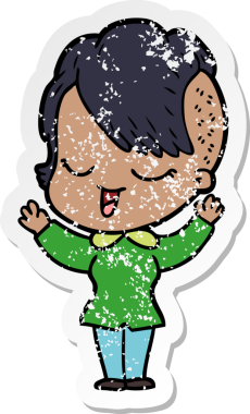 Bir insan tarafından çizilmiş mutlu bir çizgi film kızının sıkıntılı çıkartması.