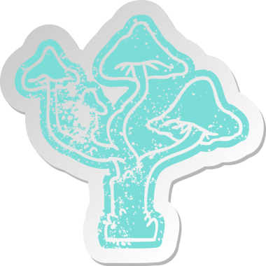 Bir insan tarafından çizilmiş eski bir mantar çıkartması.