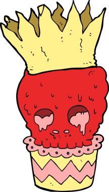 Bir insan tarafından çizilmiş ürkütücü kafatası kek karikatürü.