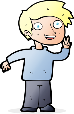 Bir insan tarafından çizilmiş bir fotoğraf için poz veren çizgi film çocuğu.