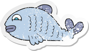 Bir insan tarafından çizilmiş karikatür balığının geriletilmiş çıkartması.