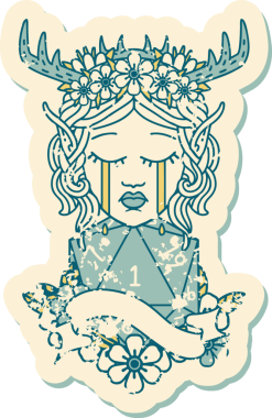 Retro Dövme Tarzı Ağlayan Elf Karakteri Yüzü Doğal bir insan tarafından çizilmiş