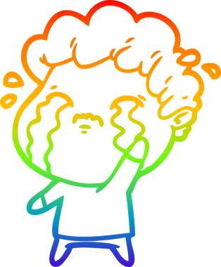 Gökkuşağı gradyan çizimi bir insan tarafından çizilmiş ağlayan bir karikatür adamı çiziyor.