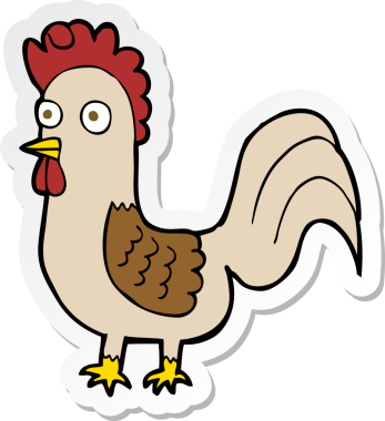 Bir insan tarafından çizilmiş karikatür horozunun çıkartması.