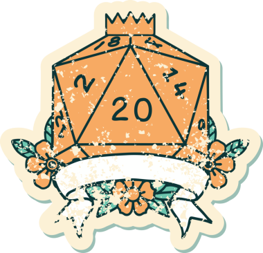 Retro Dövme Biçimi Doğal 20 kritik vuruş D20 zar bir insan tarafından çizildi