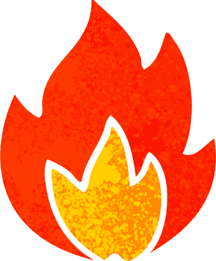 Bir insanın çizdiği ateşin retro illüstrasyon tarzı karikatürü