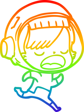 Gökkuşağı gradyan çizgi çizimi bir insan tarafından çizilmiş koşu astronotu