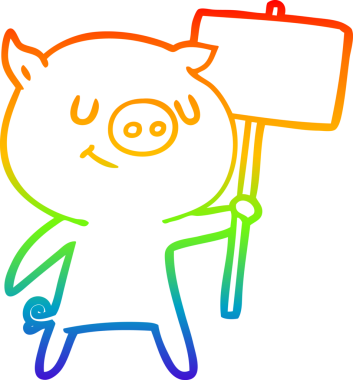 Gökkuşağı gradyan çizgisi insan tarafından çizilmiş mutlu bir domuz çizimi.