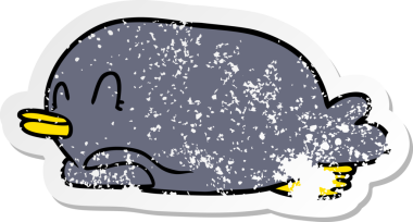 Üzüntülü bir penguen, bir insan tarafından karın üstü çizilmiş.