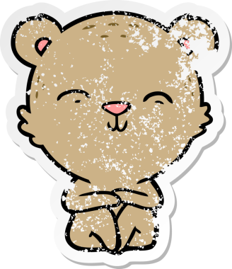 Bir insan tarafından çizilmiş mutlu çizgi film ayısının sıkıntılı çıkartması.