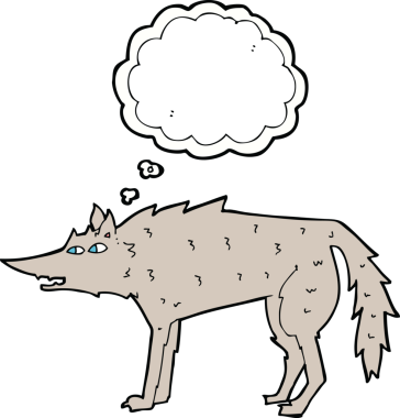 Bir insan tarafından çizilmiş düşünce balonlu bir kurt.