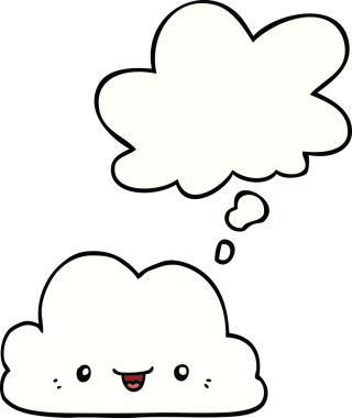 Bir insan tarafından çizilmiş düşünce baloncuklu şirin çizgi film bulutu.